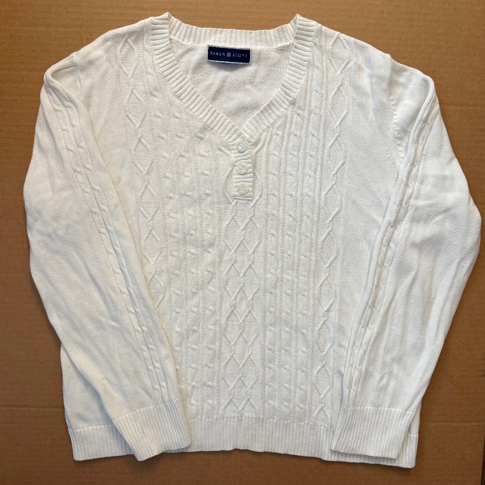 Karen Scott Soft White V-neck Sweater